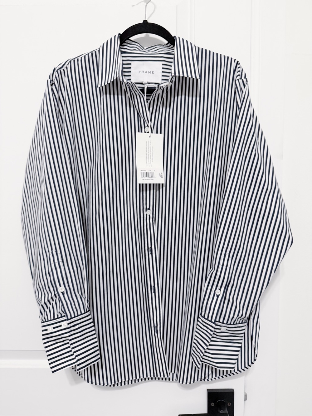 NWT! Frame Denim Black & White Stripe Button-Down Relax fit Shirt Medium - Picture 2 of 7